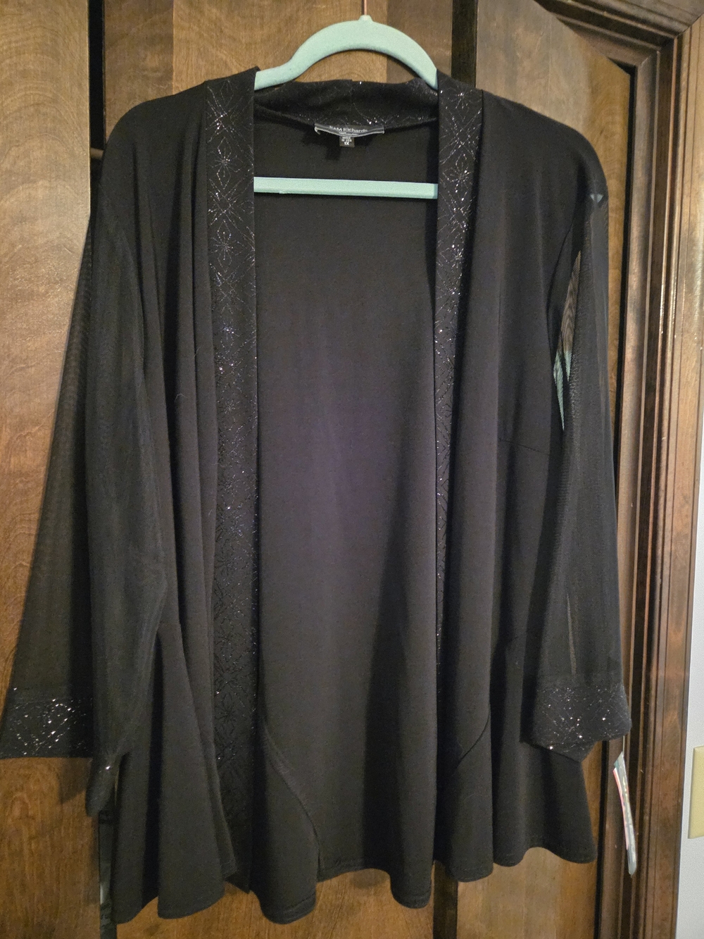 R&M Richards Black Open-Front Cardigan with Sparkle Trim